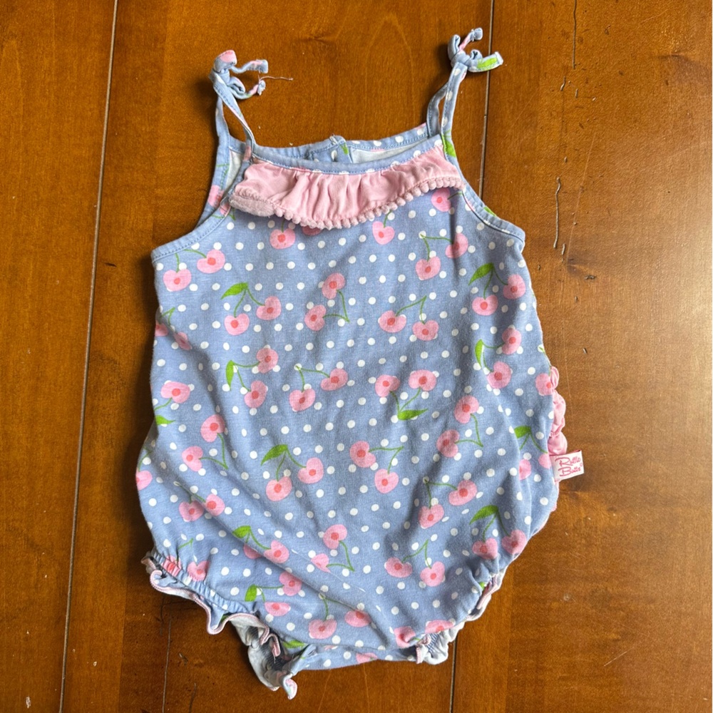 Ruffle Butts - Floral Blue and Pink Kids Romper 6-12m